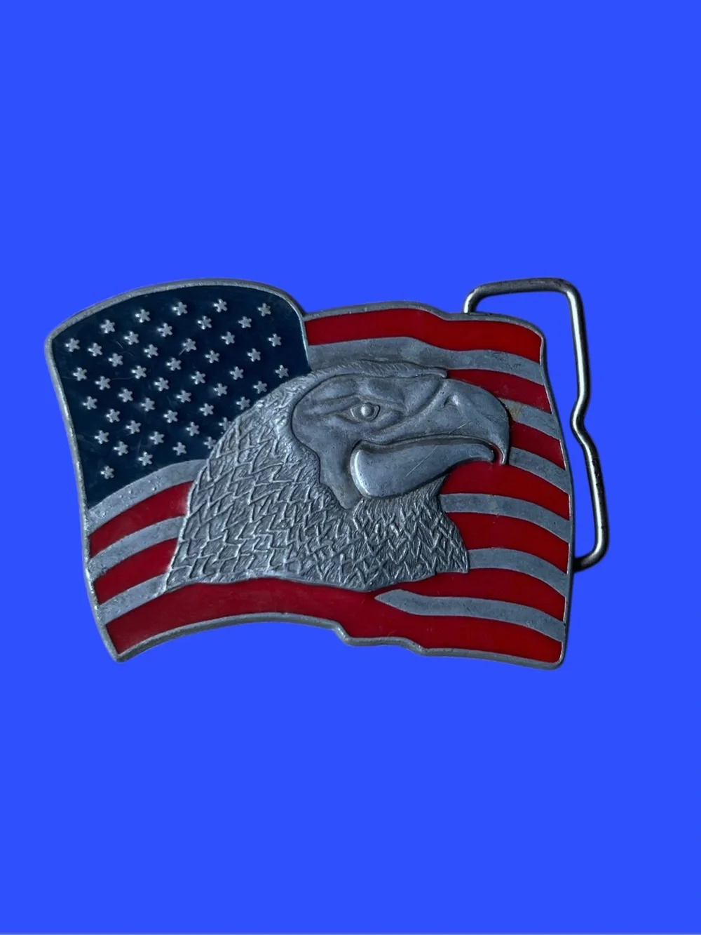 Vintage 70s Bald Eagle American Flag Belt Buckle